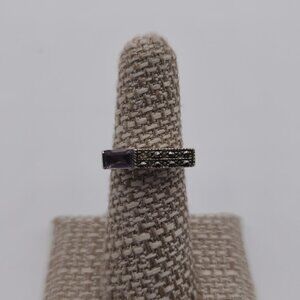 Size 6 Sterling Silver Amethyst And Marcasite Ring A2129